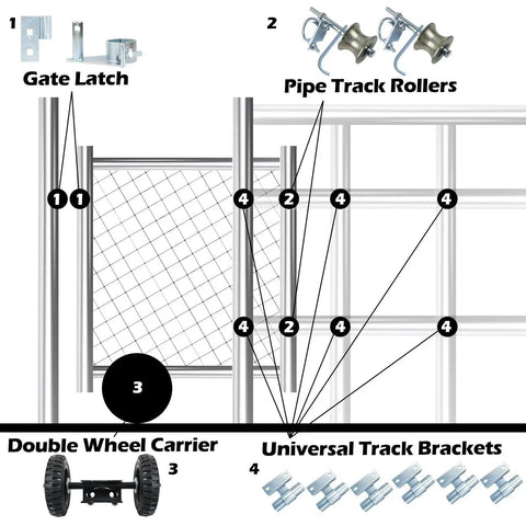 Wall Mounted Rolling Gate Hardware Kit For Chain Link And Sliding Gates With 6 Inch Wheel Carriers 2 Track Wheels 6 Rail