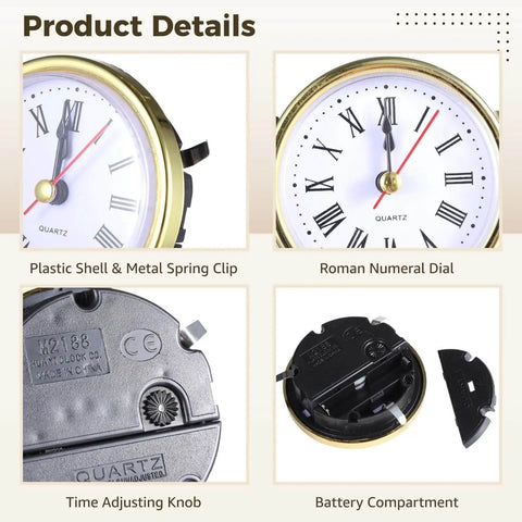 DIY Clock Making Kit With 12 Resin Clock Components In Gold And Silver, Roman Numeral Face, Battery Operated Quartz Movement details