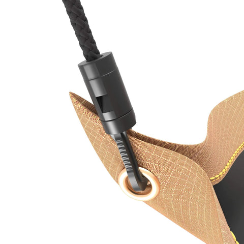 Close-up view of a Heavy Duty Roof Leak Diverter Tarp Kit 5x5 Ft Waterproof Ceiling Rain Catcher With Drainage System, showing grommet and strap.