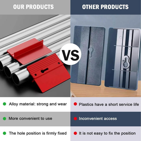 Comparison of red alloy Roof Plaster Positioning & Fixing Board with plastic board, highlighting durability and ease of use benefits