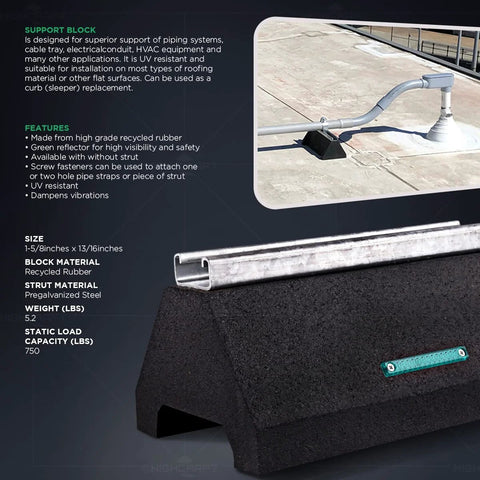 Highcraft STC-10T rooftop pipe support block, black recycled rubber, 750 lb capacity.