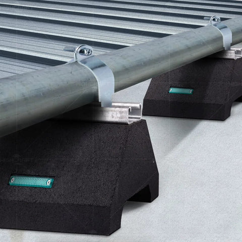 Highcraft STC-10T rooftop pipe support blocks with galvanized steel struts and black recycled rubber sleepers; two units.