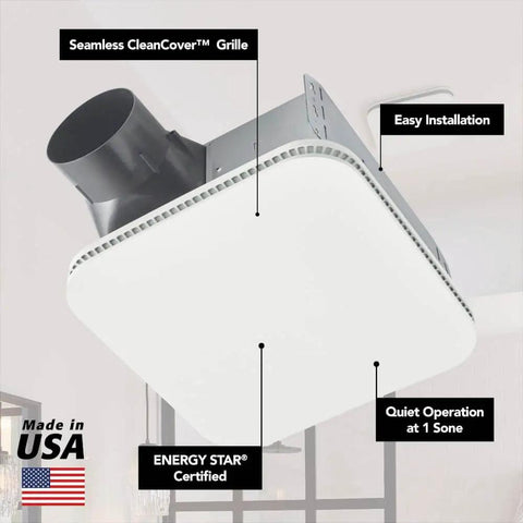 Ultra Quiet Bathroom Exhaust Fan With Easy Retrofit Without Attic Access 110 CFM 1 Sone Energy Star Certified Made In USA