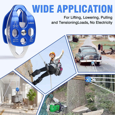 Wide application of Double Block and Tackle Pulley System with 200Ft x 1/2'' Rope Pulley 7700 LB(35KN) Breaking Strength