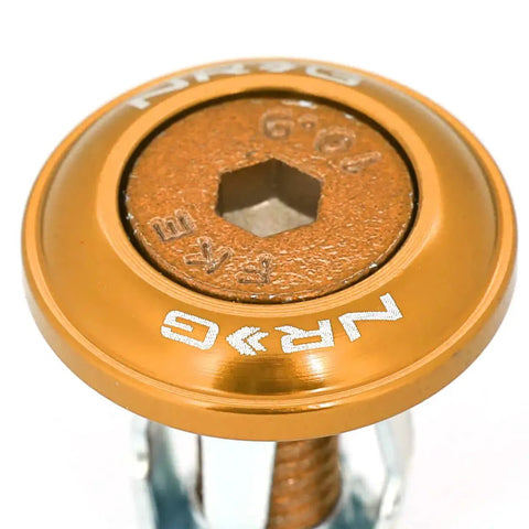 Close-up of Rose Gold Fender Washer Kit M6 1 Thread Bolts and Washers, showing top view of a single washer and bolt.