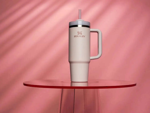 Stay hydrated on the go with this rugged 30 oz insulated stainless steel tumbler featuring FlowState three-position lid, a secure handle, and straw for easy sipping, BPA-free construction, cup holder friendly, in Rose Quartz 2.0