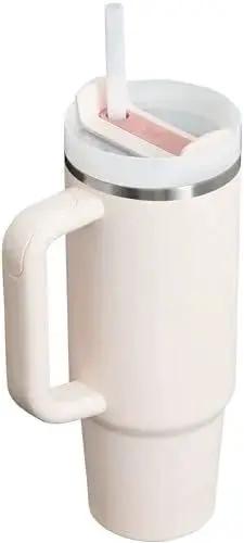 Stay hydrated on the go with this rugged 30 oz insulated stainless steel tumbler featuring FlowState three-position lid, a secure handle, and straw for easy sipping, BPA-free construction, cup holder friendly, in Rose Quartz 2.0.