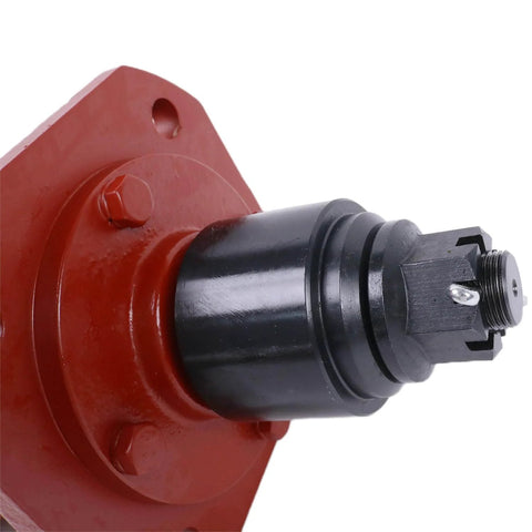 Close-up of RC30 Rotary Cutter Gearbox 40 HP 45HP 1-3/8 Smooth Input Shaft 1:1.47. Visible red housing and black shaft detail.