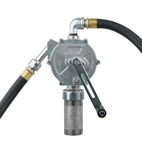 GPI - RP-10-UL Rotary Action Fluid Transfer Hand Pump, 10 Gallons per 100 Revolutions in aluminum with attached hose and handle