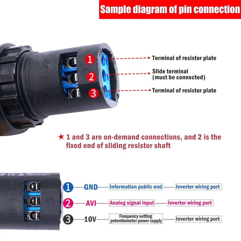 Diagram of LA42DWQ22 22Mm Rotary Potentiometer 5K Ohm Governor pin connection with labeled terminals and connections for industrial automation.
