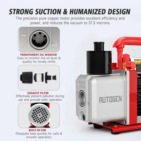 Pro Grade Four CFM Rotary Vane Vacuum Pump With One Third Horsepower Motor, features and design elements.