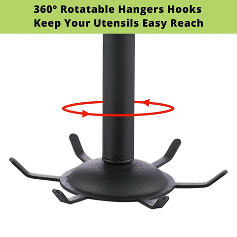 Close-up of 360° rotatable Utensil Hooks, 2 Pack Under Cabinet Utensil Rack Hangers showing 6 stainless steel claws.