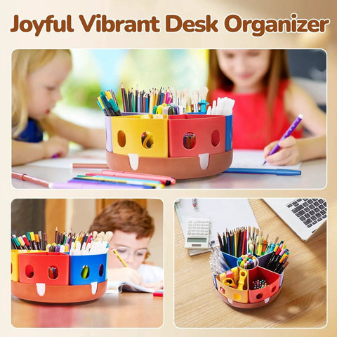 Rotating Art Supplies Organizer With 360 Spin Base And Large Removable Caddy For Desk And Classroom Use; colorful design with compartments