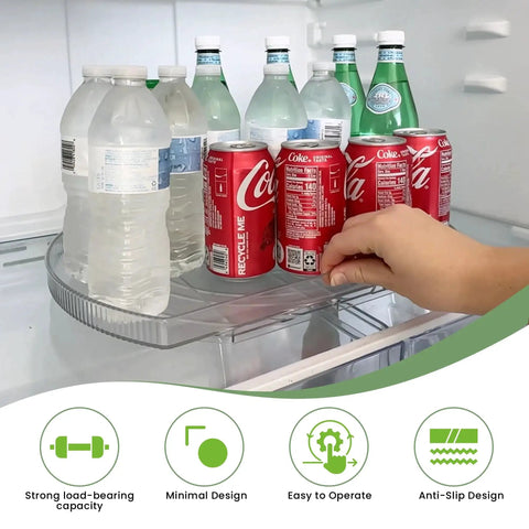Rotating Refrigerator Lazy Susan Organizer Square For Large 16 Point 5 By 11 Inches Clear PET Turntable with drinks.