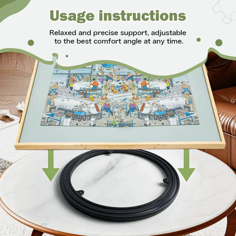 360 Degree Rotating Puzzle Turntable For 1000 To 2500 Piece Jigsaw Puzzles With A Sturdy Metal Base shown with puzzle in progress