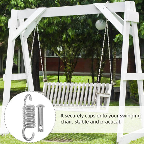 Durable 360 degree rotating spring steel hooks with anti corrosion coating showcased with a garden swing installation.
