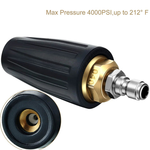 Pressure washer rotating turbo nozzle with quick-connect, 4000 PSI, 4.0 GPM, black body and brass collar