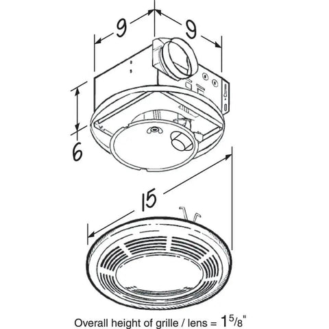 Round White Bath Exhaust Fan With Light And Glass Lens, 100 CFM, 3.5 Sones, 4 Inch Duct, 100 Watt Light, Plug In Motor, Broan NuTone diagram