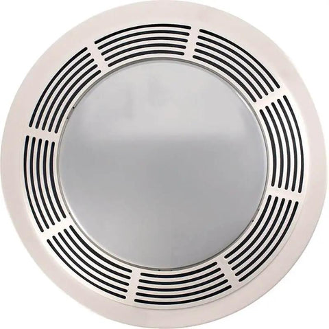 Front view of a Round White Bath Exhaust Fan With Light And Glass Lens, 100 CFM, 3.5 Sones, 4 Inch Duct, 100 Watt Light, Broan NuTone