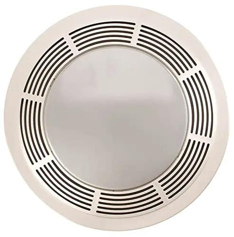 Round White Bath Exhaust Fan With Light And Glass Lens, 100 CFM, 3.5 Sones, 4 Inch Duct, Front View
