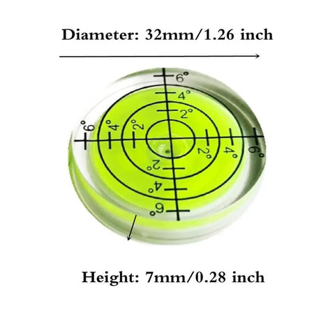 Six Piece Round Bubble Level Set Handy Pro Grade High Quality Circular Spirit Levels 32mm Diameter 7mm Height Yellow Green