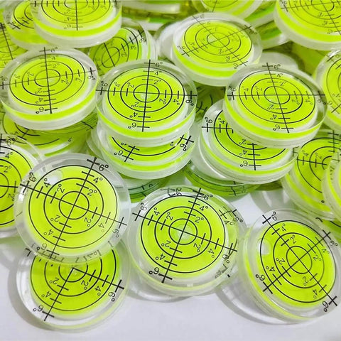 Six Piece Round Bubble Level Set Handy Pro Grade High Quality Circular Spirit Levels 32mm Diameter 7mm Height Yellow Green Color With Degree Markings