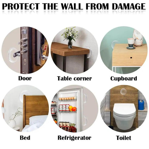 9 Pack Clear Gel Door Stop Wall Protectors Round 1.57 Inch Self Adhesive Cushions Soft Transparent Wall Bumpers installed on various surfaces