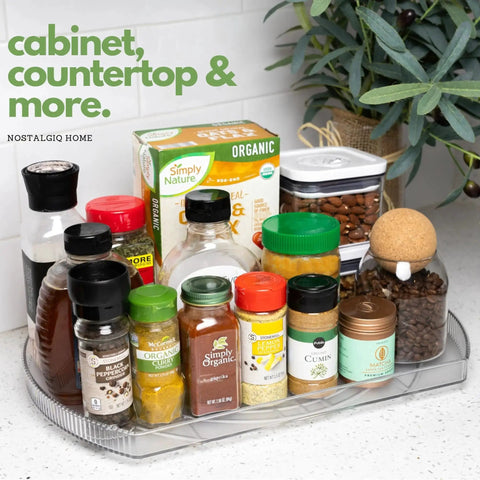 Rotating Refrigerator Lazy Susan Organizer Square For Large 16 Point 5 By 11 Inches Clear PET Turntable with condiments and jars