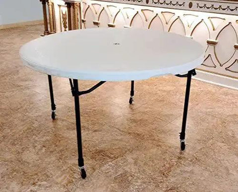 Round table with Heavy Duty Folding Table Caster Wheels Set With 3 Inch Locking Casters Elevates Height By 5 Inches.