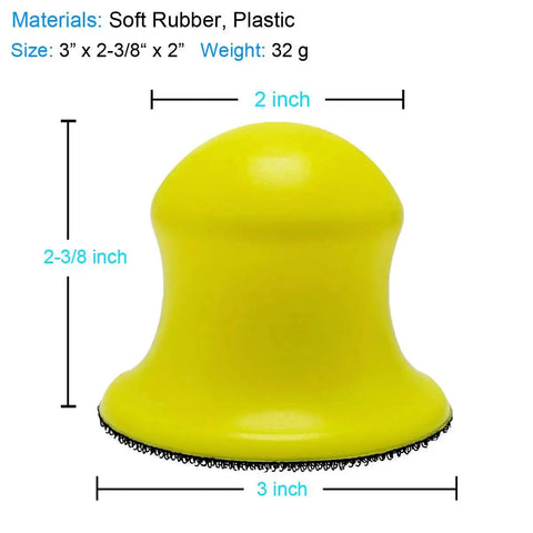 Round Hand Sanding Block For 3 Inch Hook And Loop Discs 2 Pack, yellow soft rubber and plastic material, 3-inch diameter