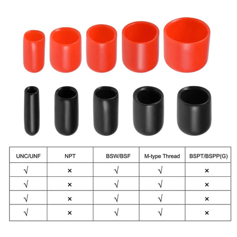 25pcs Round Rubber End Caps Protective Caps 1/4" 3/8" 1/2" 3/4" 7/8" Black Vinyl Cover Screw Thread Protectors Assortment