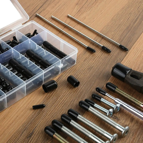Round Rubber End Caps Set 158 Pieces With 12 Sizes Includes Vinyl Tube Bolt Caps And Screw Thread Protectors in a storage box
