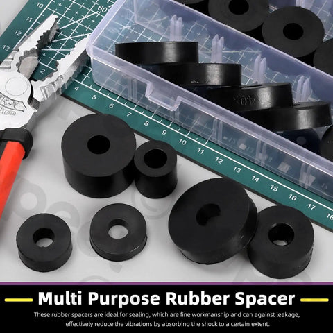 Round Spacer Assortment Kit With Six Sizes 20x20x10mm 25x10x10mm 27x6x10mm 30x15x10mm 35x20x10mm 40x10x12mm Anti Vibration Black Neoprene Rubber Washers For Home And Car Accessories Swpeet