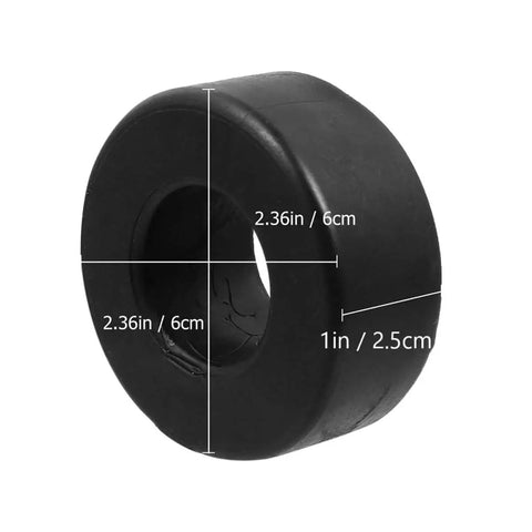 Anti Vibration Feet Pads For Gym Equipment 4 Pack Rubber Bumpers With Shock Absorbing Cushions shown with measurements.