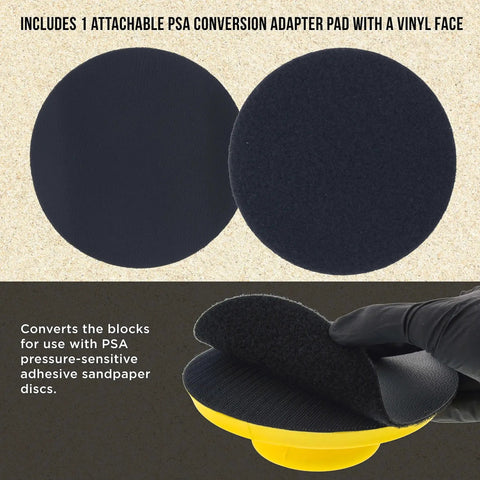 Round 5 Inch Hand Sanding Block Pad For Hook And Loop PSA Discs Adapter 2 Pack with PSA adapter and vinyl face