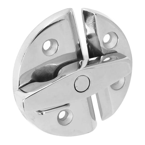Round turn-button twist latch in marine-grade stainless steel with mirror finish; front view