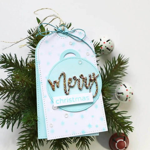 Christmas card using 2 Sets Slider Tag Dies For Metal Cutting And Card Making For Round Tag Dies For Christmas Tags on pine branches