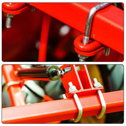 Versatile round U bolt kit with M6 threads, 50mm length, 20mm inner width, installed on red metal frames in automotive setting.