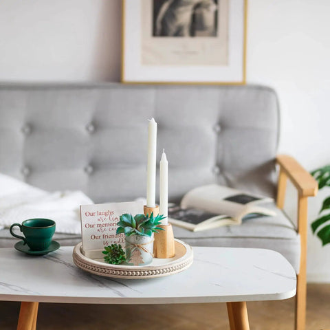 Round White Beaded Wood Lazy Susan Turntable For Kitchen Counter And Tabletop Decor 12 Inch Spinning Tray In Rustic Farmhouse Style