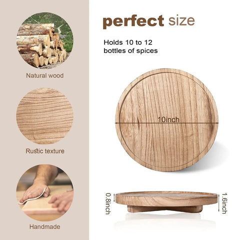 Round Wood Decorative Tray For Bathroom Counter Organizer And Farmhouse Kitchen Decor Wooden Riser 10 Inch Brown
