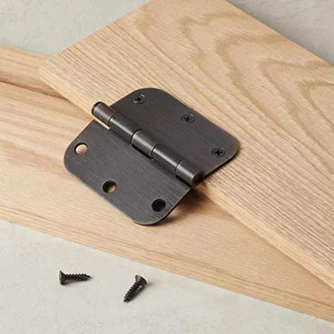 Rounded Five Eighths Radius Interior Door Hinges Set, Eighteen Pack, Oil Rubbed Bronze Finish, Durable Steel Construction, 3.5 By 3.5 Inches, Includes 108 Mounting Screws, Complete Interior Door Hardware