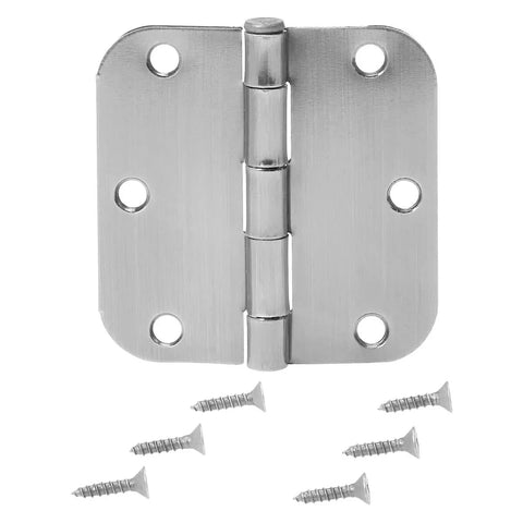 Interior Door Hinge Rounded 3.5 Inch By 3.5 Inch Satin Nickel Pack Of 18 With 108 Mounting Screws visible in image