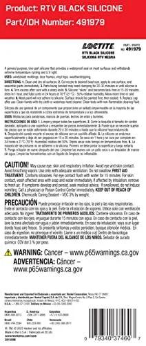 Black RTV Silicone Adhesive Sealant Tube 80 ml packaging with product details and warnings in English and Spanish.