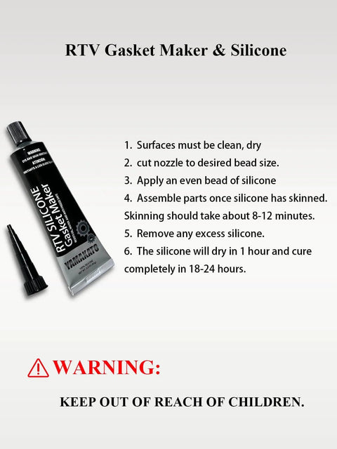 Non Asbestos Gasket Material And RTV Gasket Maker Silicone Sealant Kit 3 Oz tube with nozzle and warning instructions