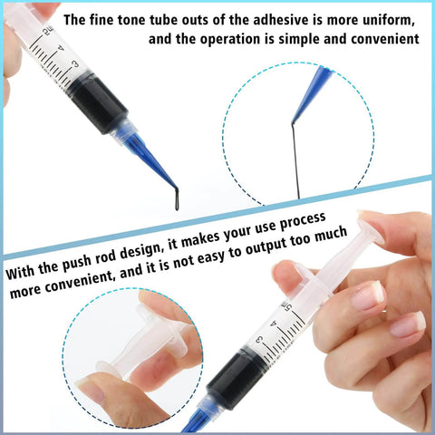 Close-up of Go To RTV Silicone Adhesive Glue For Phone Screen Replacement And Repair syringe applicator.