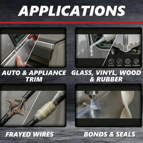 Applications of Clear RTV Silicone Adhesive Sealant For Waterproof Moisture Cure Bonding in auto trim, glass, wires.