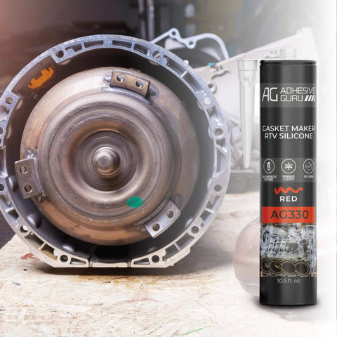 High Temp RTV Silicone Gasket Maker And Sealant 10.5 Fl Oz Red Heat Resistant From 104 F To 572 F Tough Auto And Machinery Gasket Sealer For Engine Radiator Exhaust And Vehicle Seals 1 Pack next to motor component.