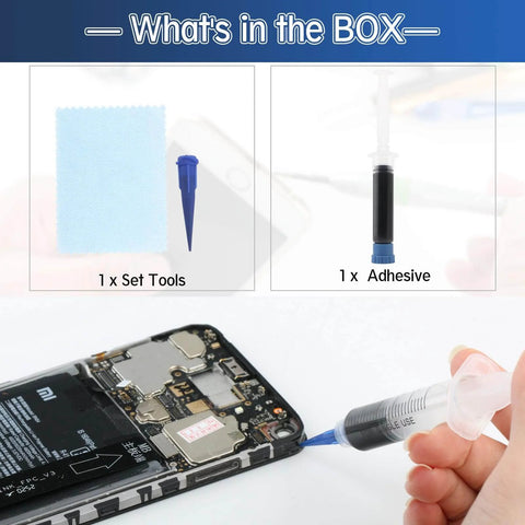 Applying Go To RTV Silicone Adhesive Glue For Phone Screen Replacement And Repair, with included tools, on a phone's open back cover