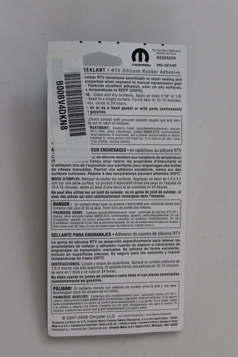 Back view of packaging for RTV Silicone Rubber Sealant 3 Oz Tube For Engine Oil, Gear Lube And Coolant, High Temp Up To 635 Fahrenheit