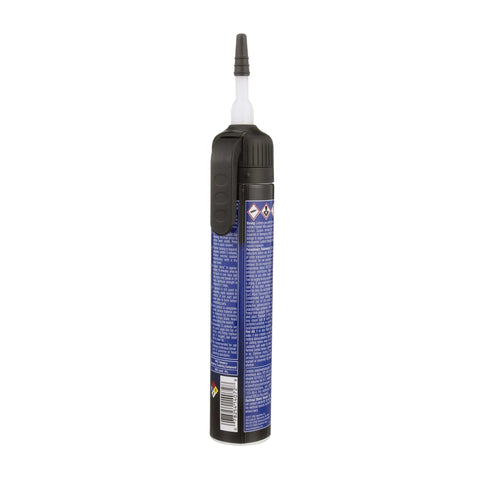 Side view of RTV Silicone Sealant Black For High Pressure Gasket Sealing, 6.5 ounce tube with nozzle.